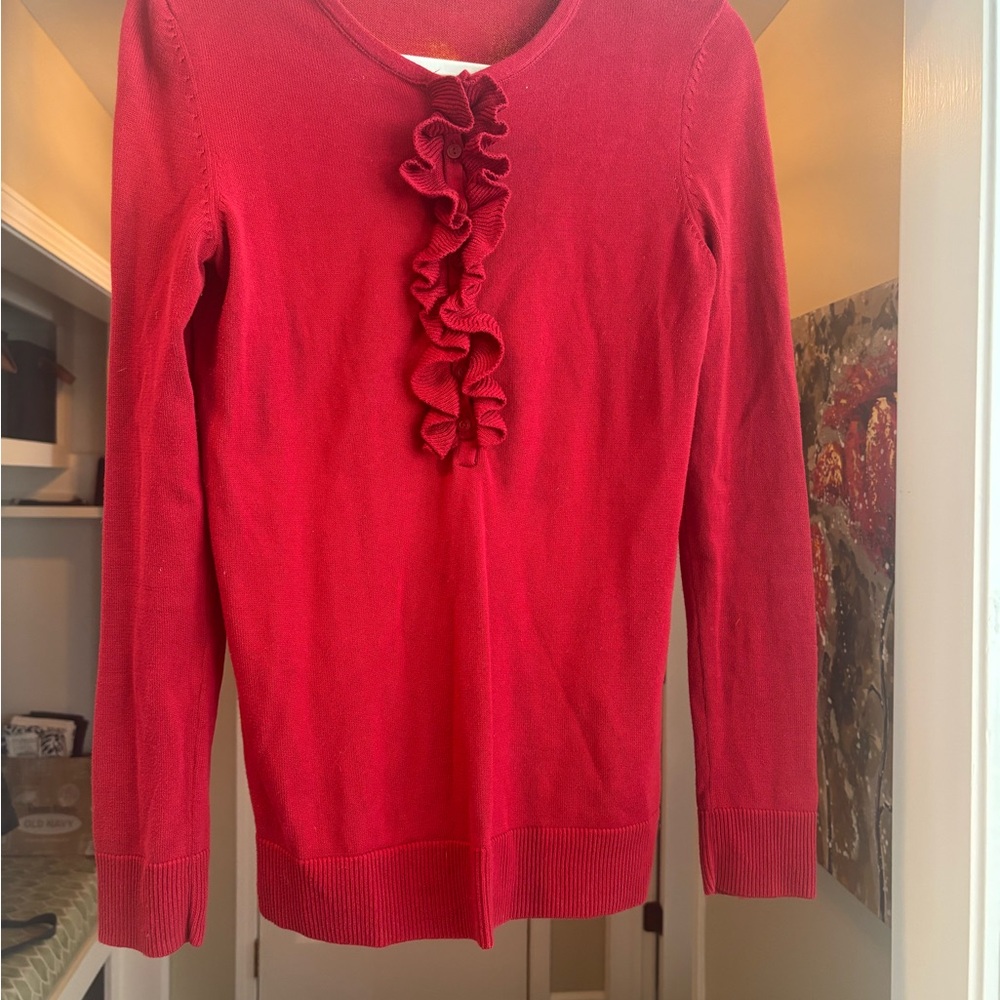 GAP Red Ruffled Long Sleeve Blouse